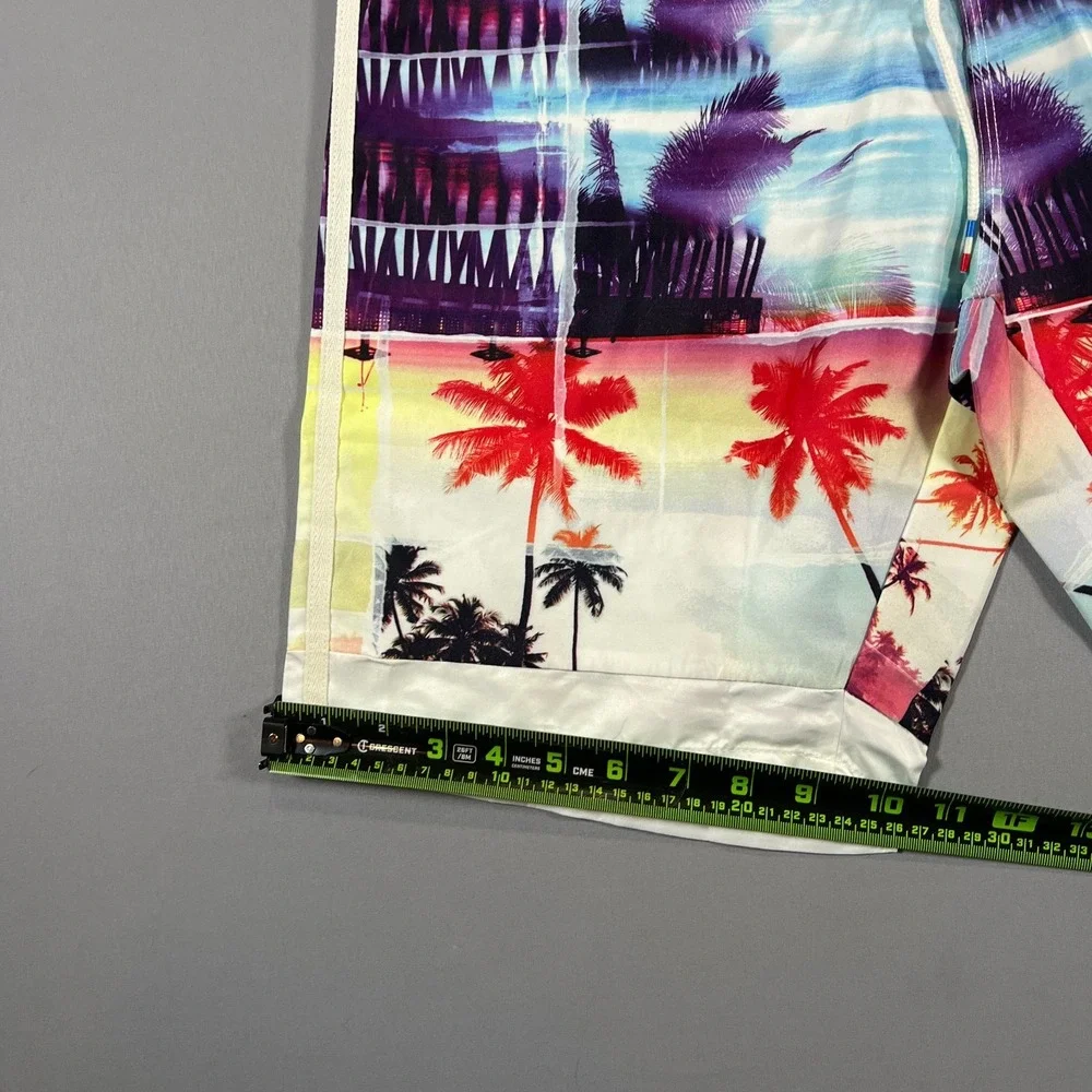 Coofandy Swim Trunks Men 34 Multicolor All Over Graphic Drawstring Waist Surfing